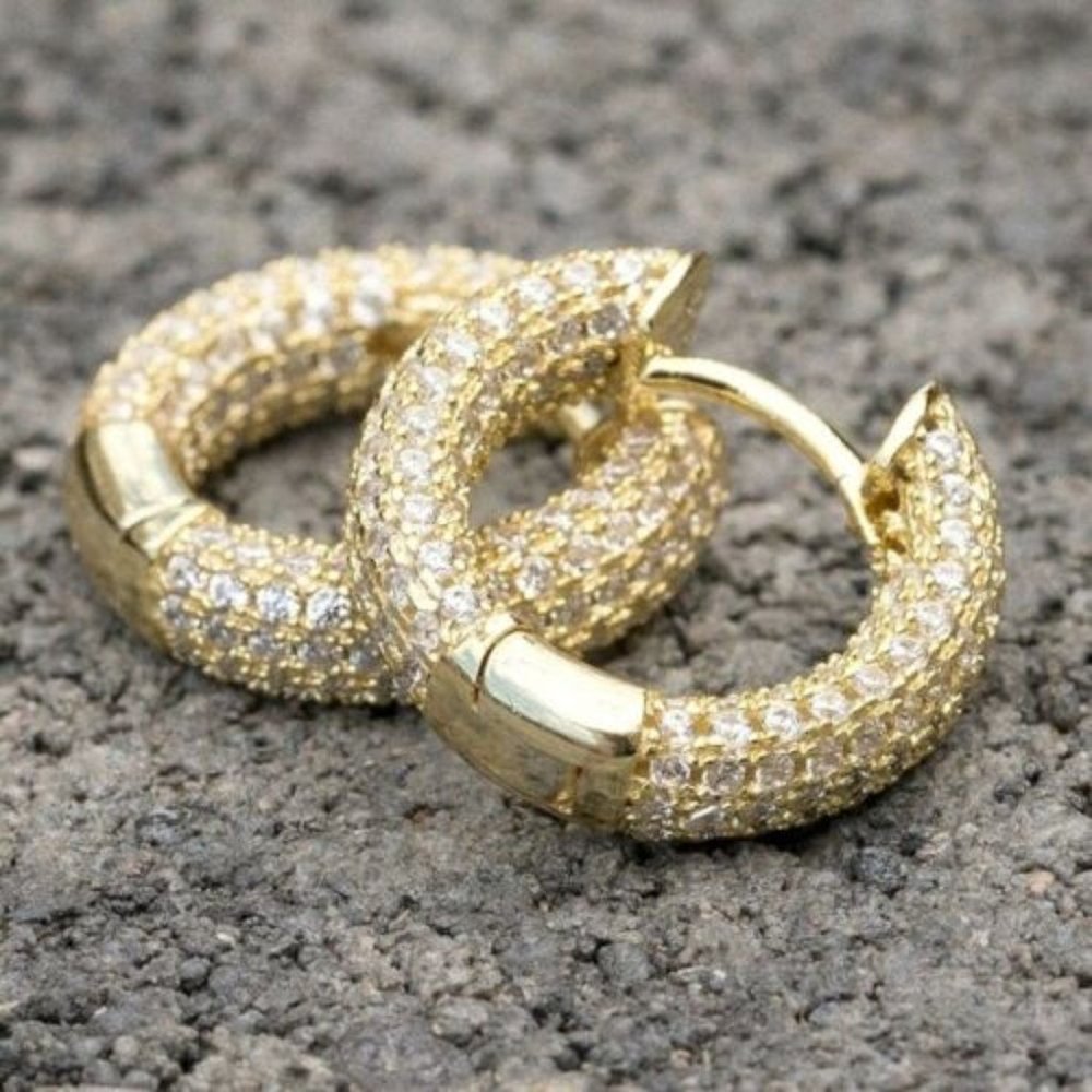 New Men's 14k Gold Over Sterling Silver Diamond Huggie Studs - Picture 3 of 4